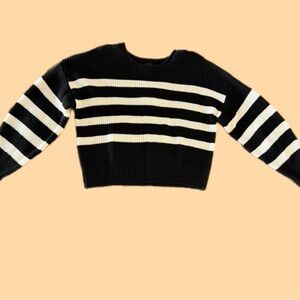 GAP Striped Black and Cream Crew Neck Sweater